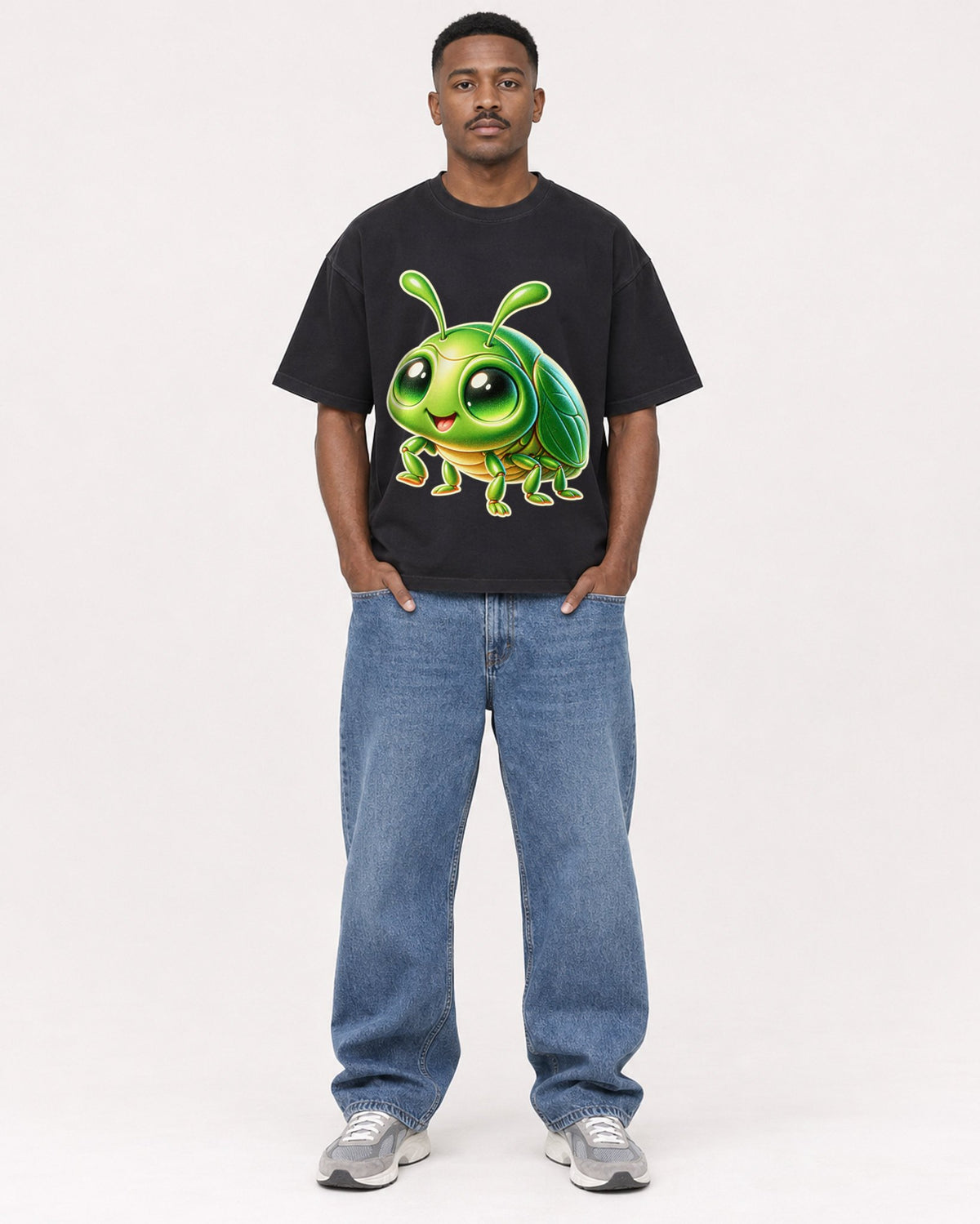 Mockup Boxy Heavyweight Tee Black male full-body 14