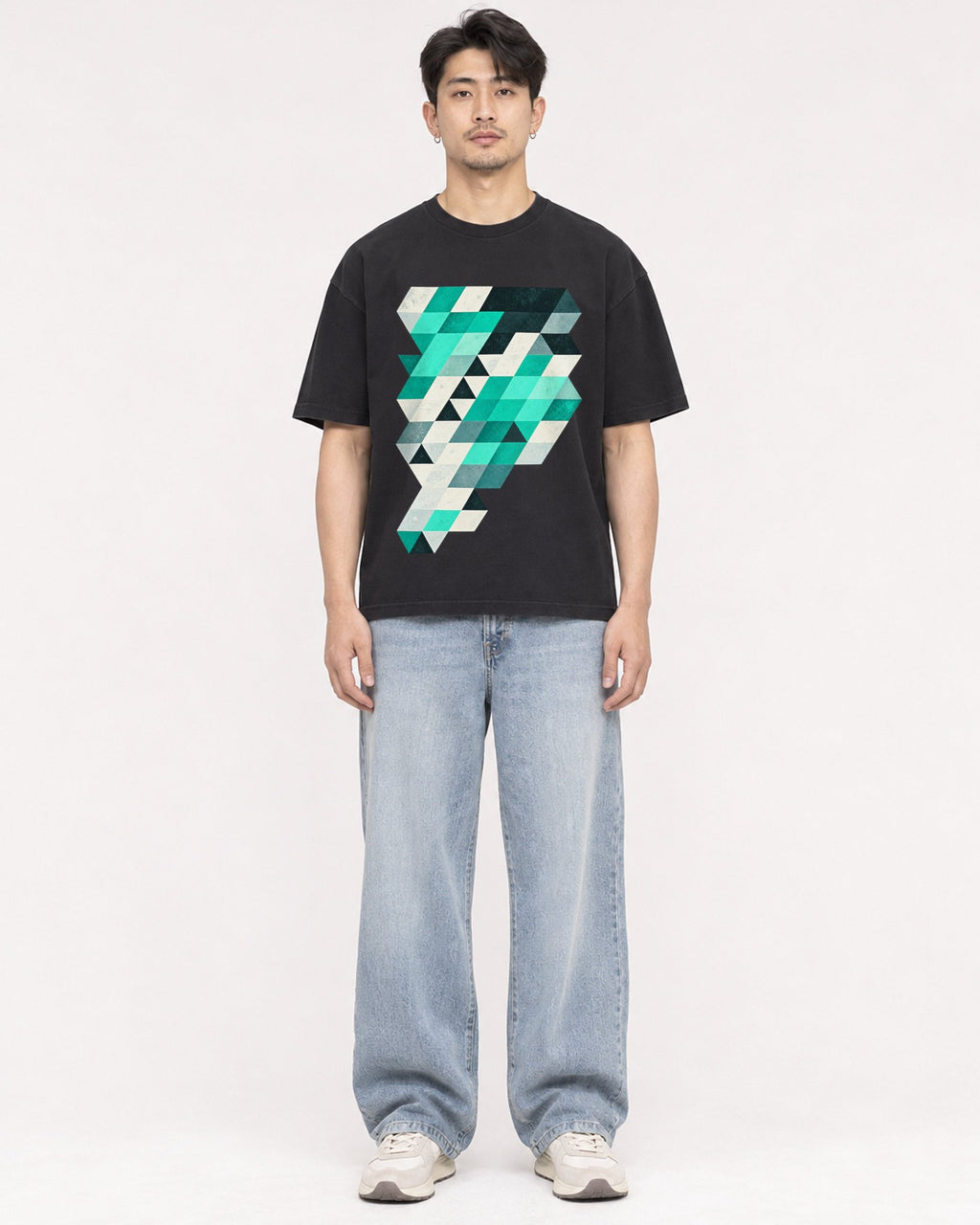 Mockup Boxy Heavyweight Tee Black male full-body 13