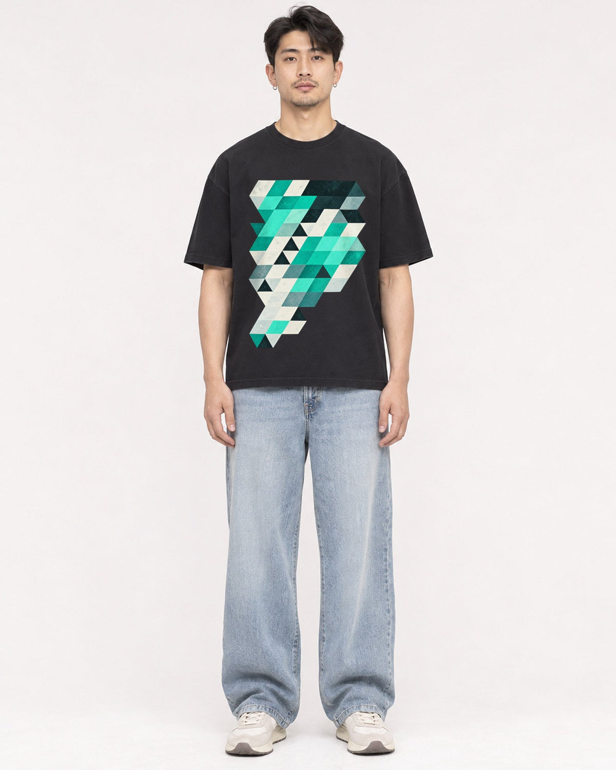 Mockup Boxy Heavyweight Tee Black male full-body 13