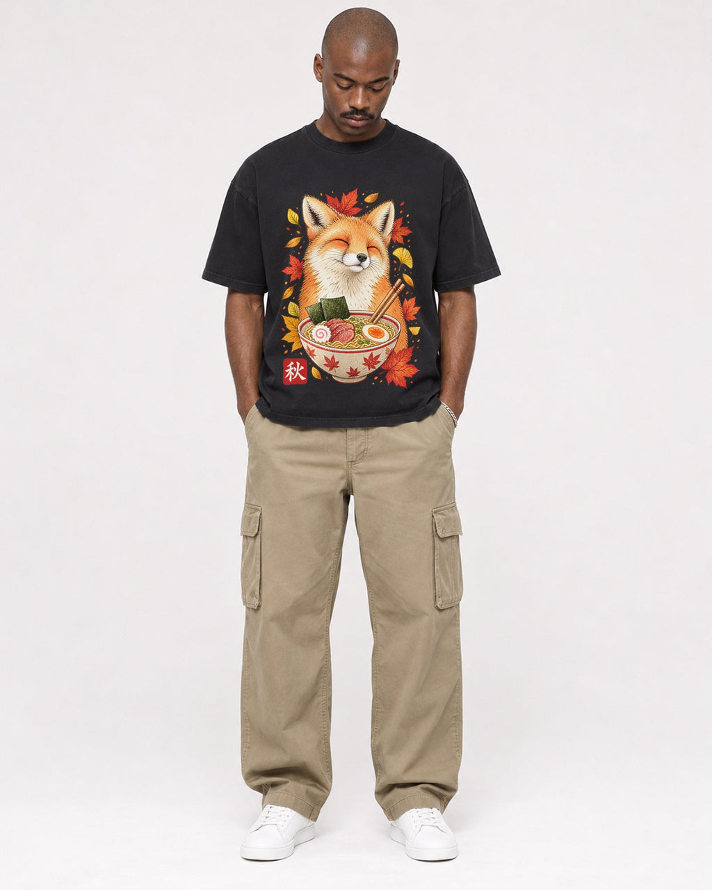 Mockup Boxy Heavyweight Tee Black male full-body 44