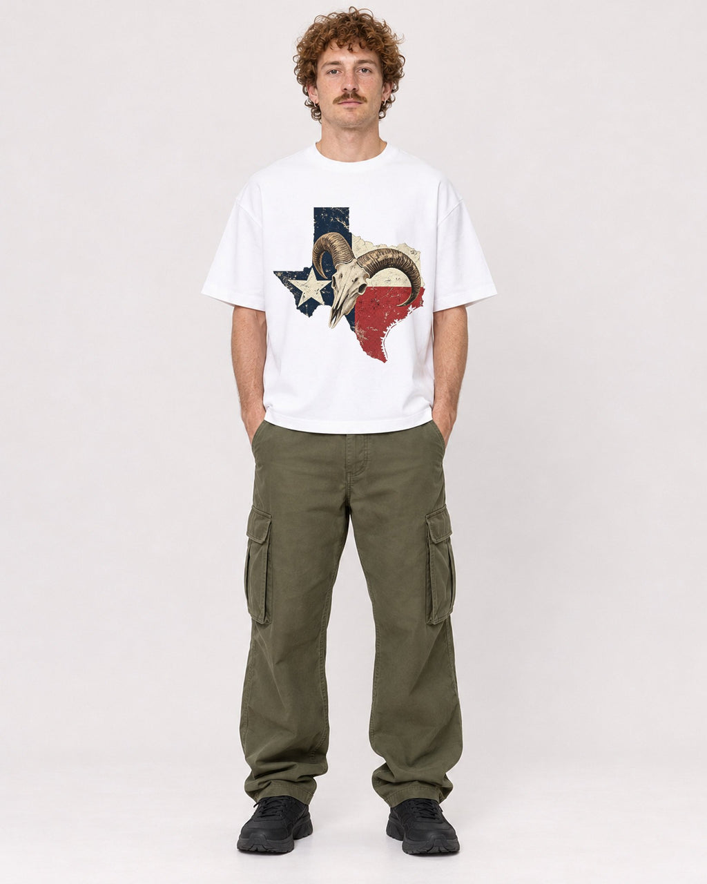 Mockup Boxy Heavyweight Tee White male full-body 09