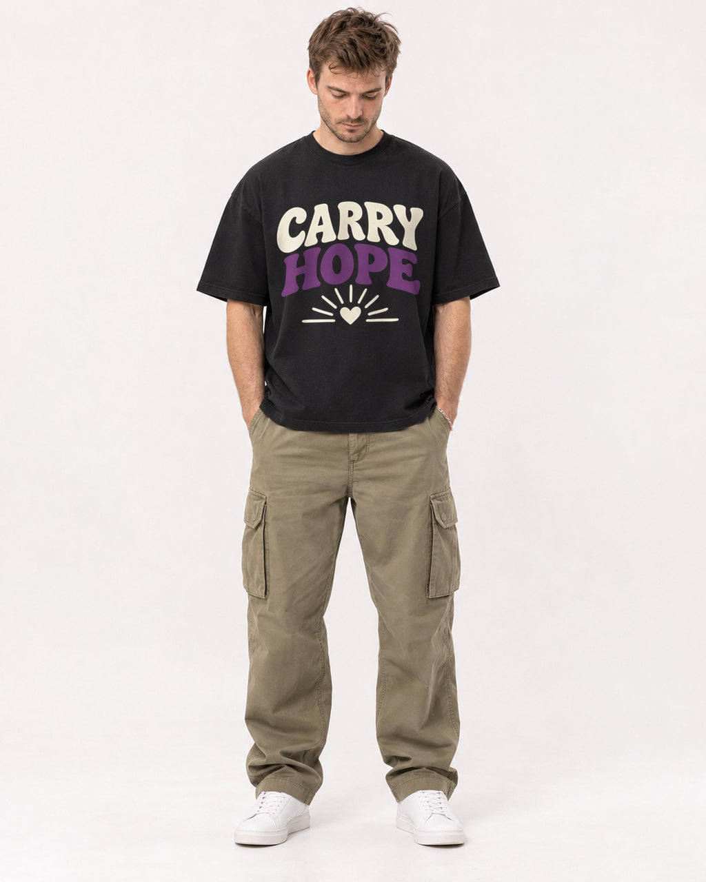 Mockup Boxy Heavyweight Tee Black male full-body 08