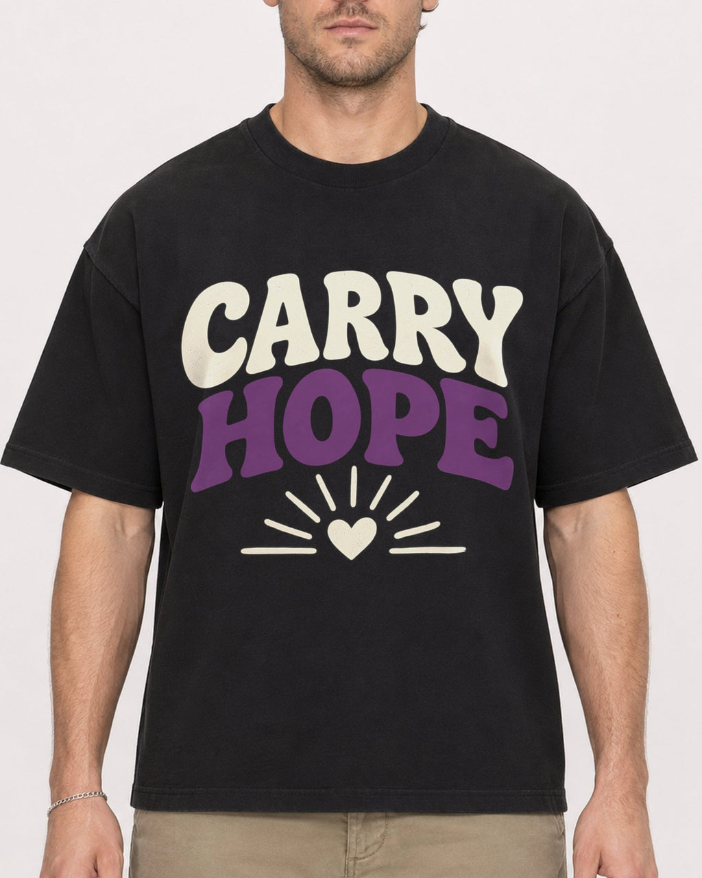 Mockup Boxy Heavyweight Tee Black male close-up 08