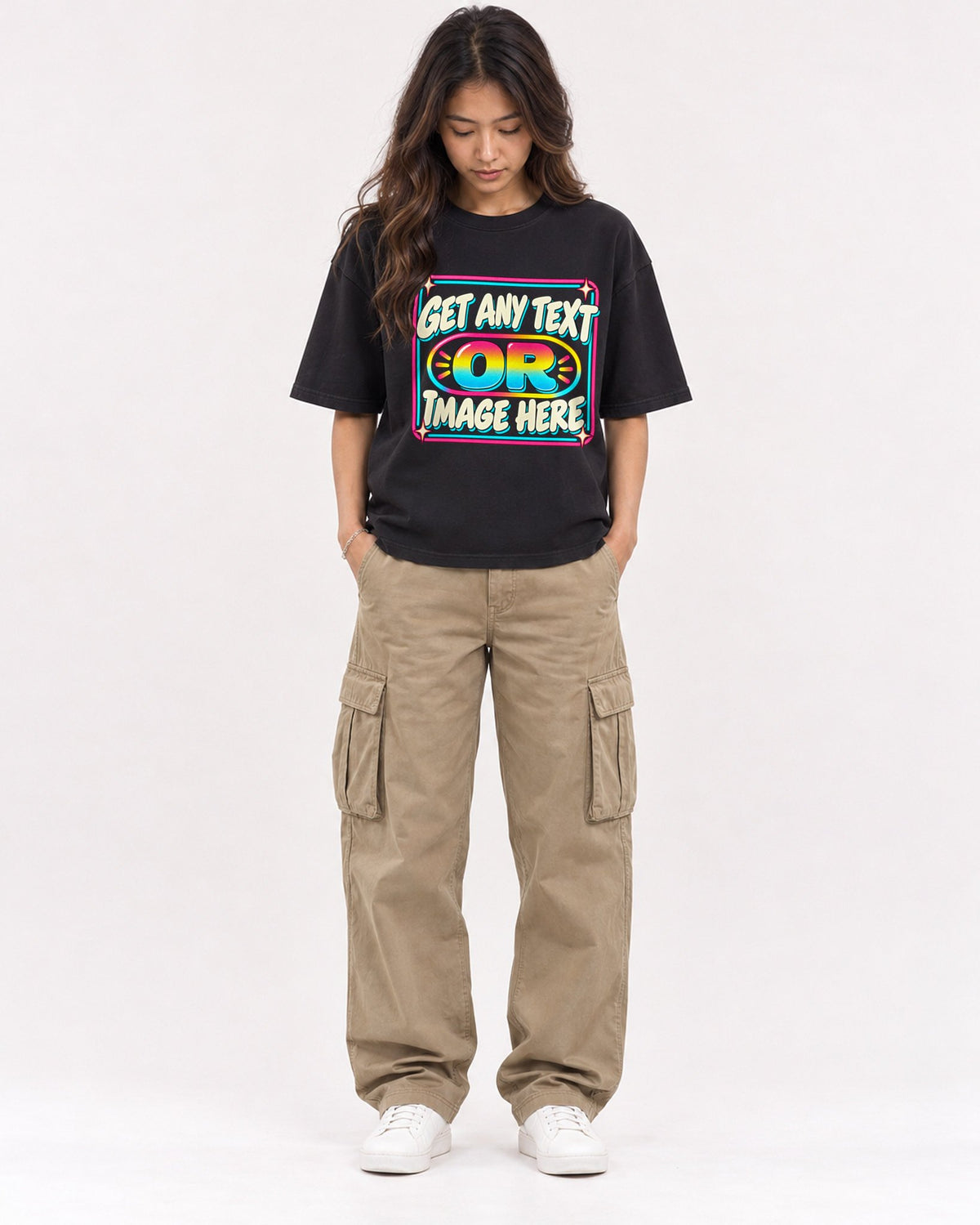 Mockup Boxy Heavyweight Tee Black female full-body 02