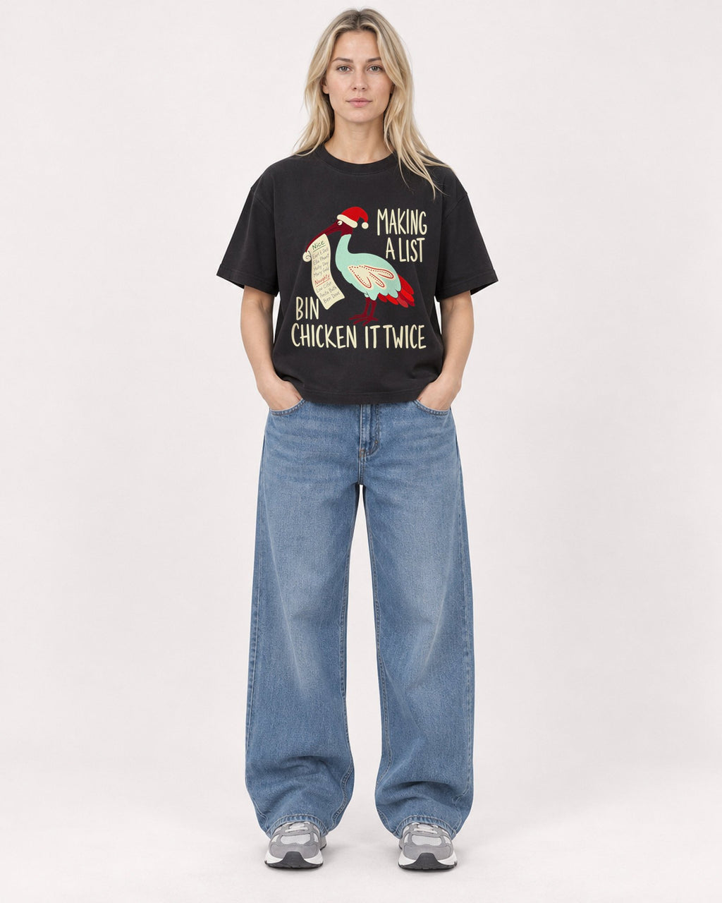 Mockup Boxy Heavyweight Tee Black female full-body 08