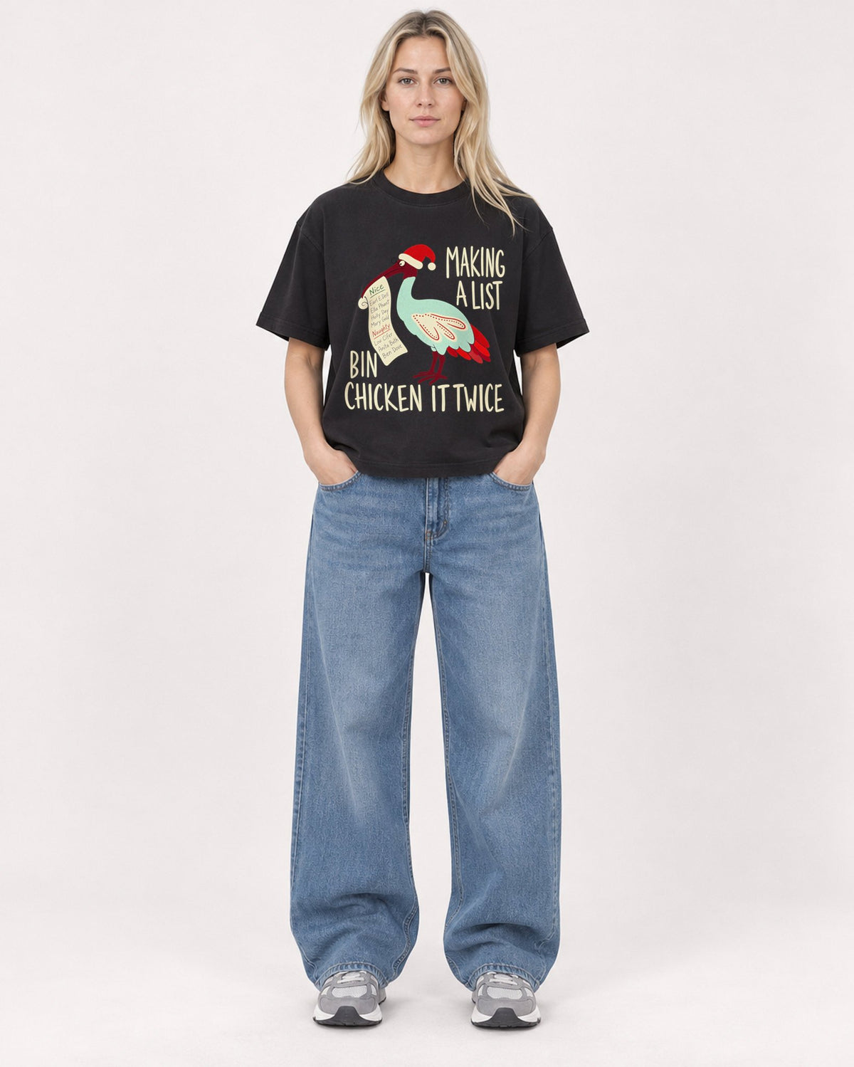 Mockup Boxy Heavyweight Tee Black female full-body 08
