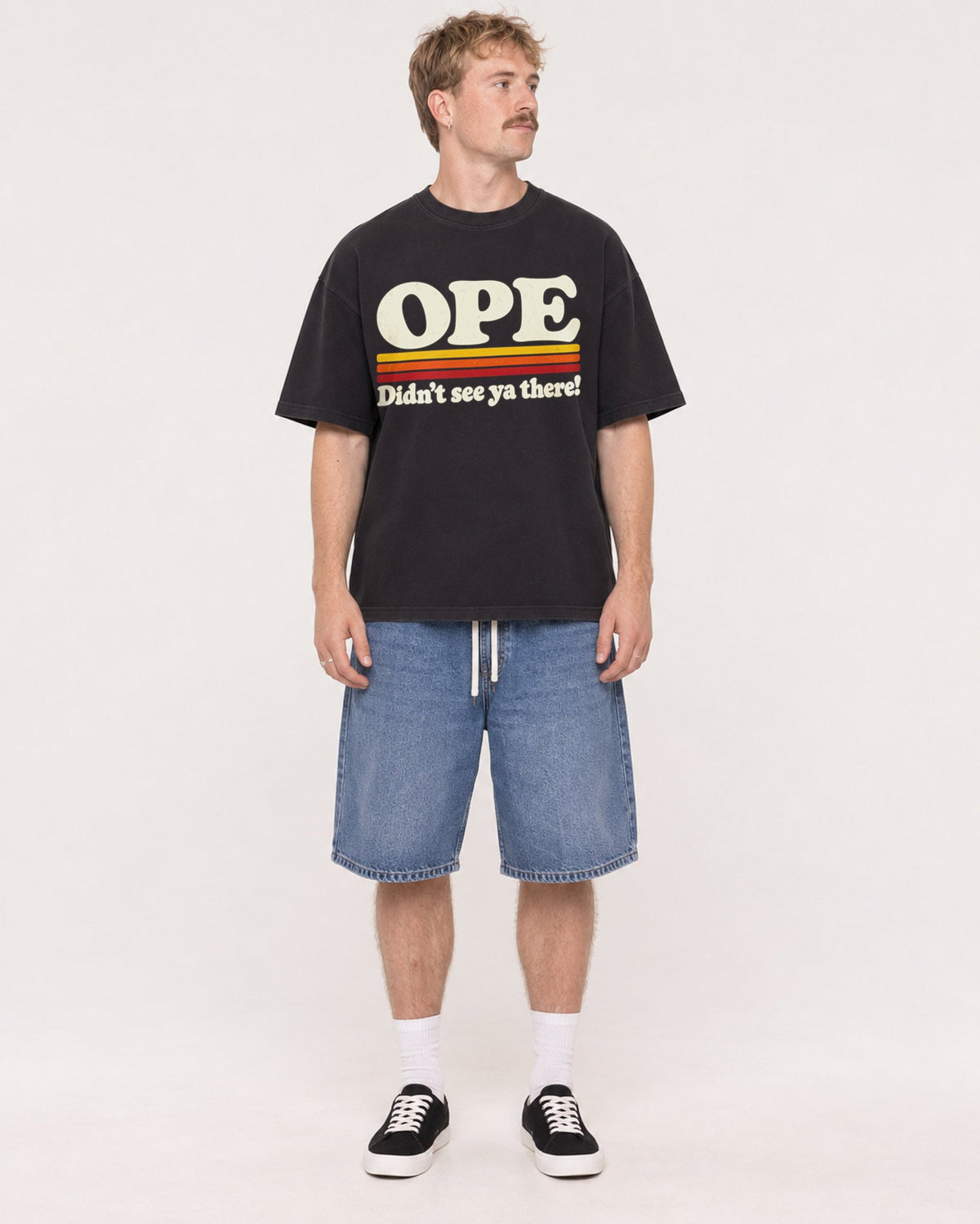 Mockup Boxy Heavyweight Tee Black male full-body 19