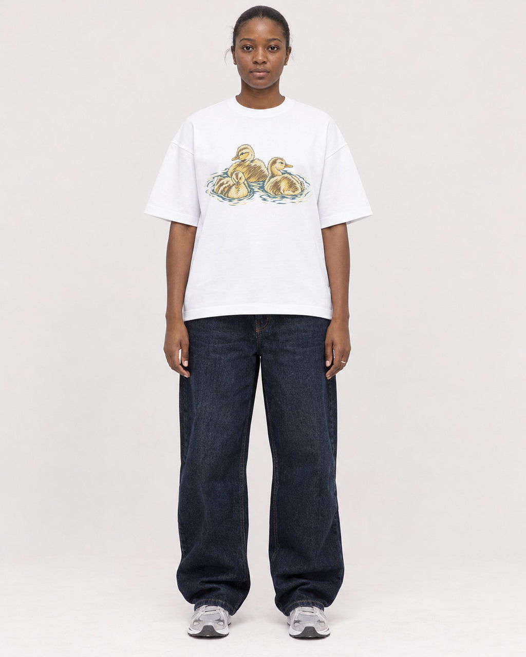 Mockup Boxy Heavyweight Tee White female full-body 34