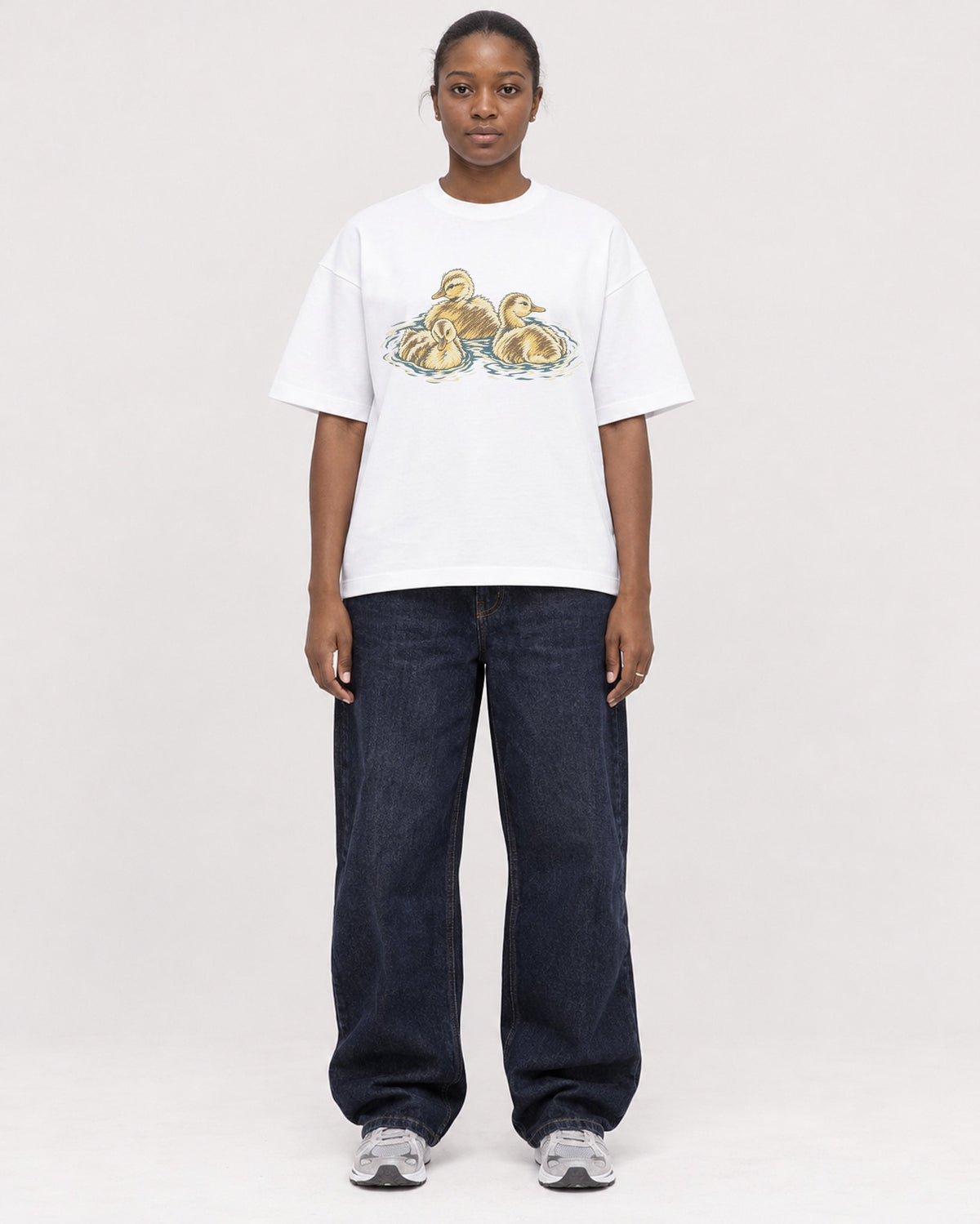 Mockup Boxy Heavyweight Tee White female full-body 34