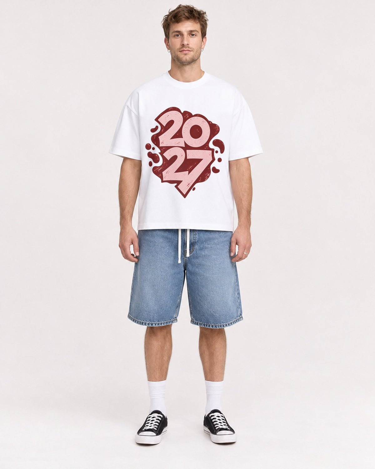 Mockup Boxy Heavyweight Tee White male full-body 08