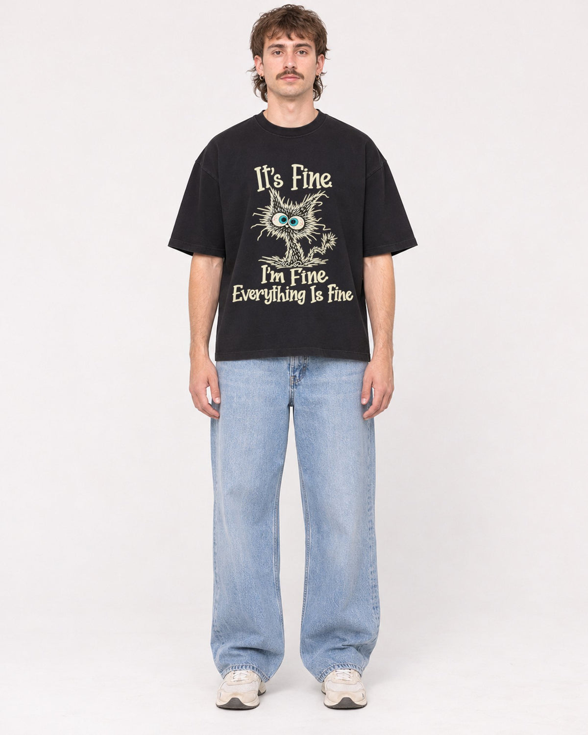 Mockup Boxy Heavyweight Tee Black male full-body 29