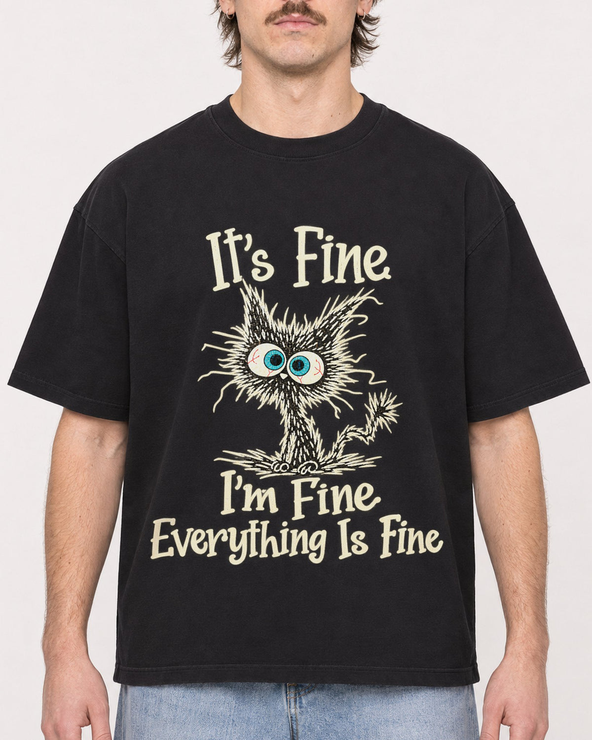 Mockup Boxy Heavyweight Tee Black male close-up 29
