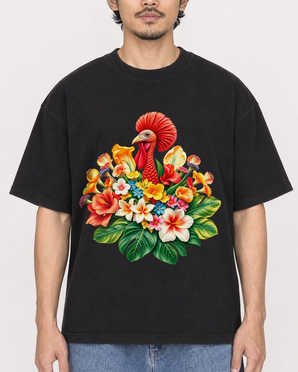 Mockup Boxy Heavyweight Tee Black male close-up 02