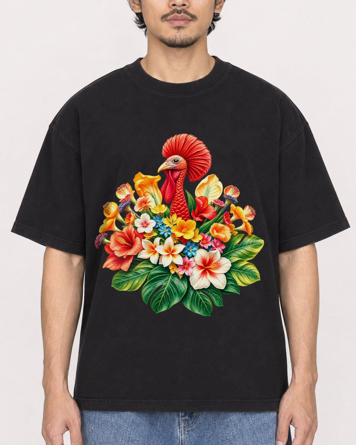 Mockup Boxy Heavyweight Tee Black male close-up 02