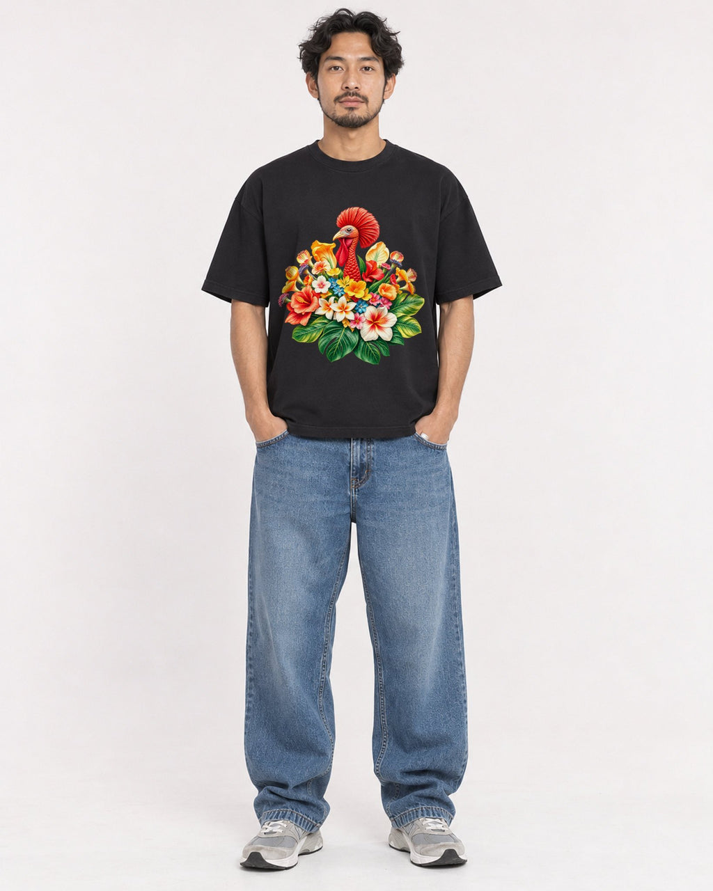 Mockup Boxy Heavyweight Tee Black male full-body 02