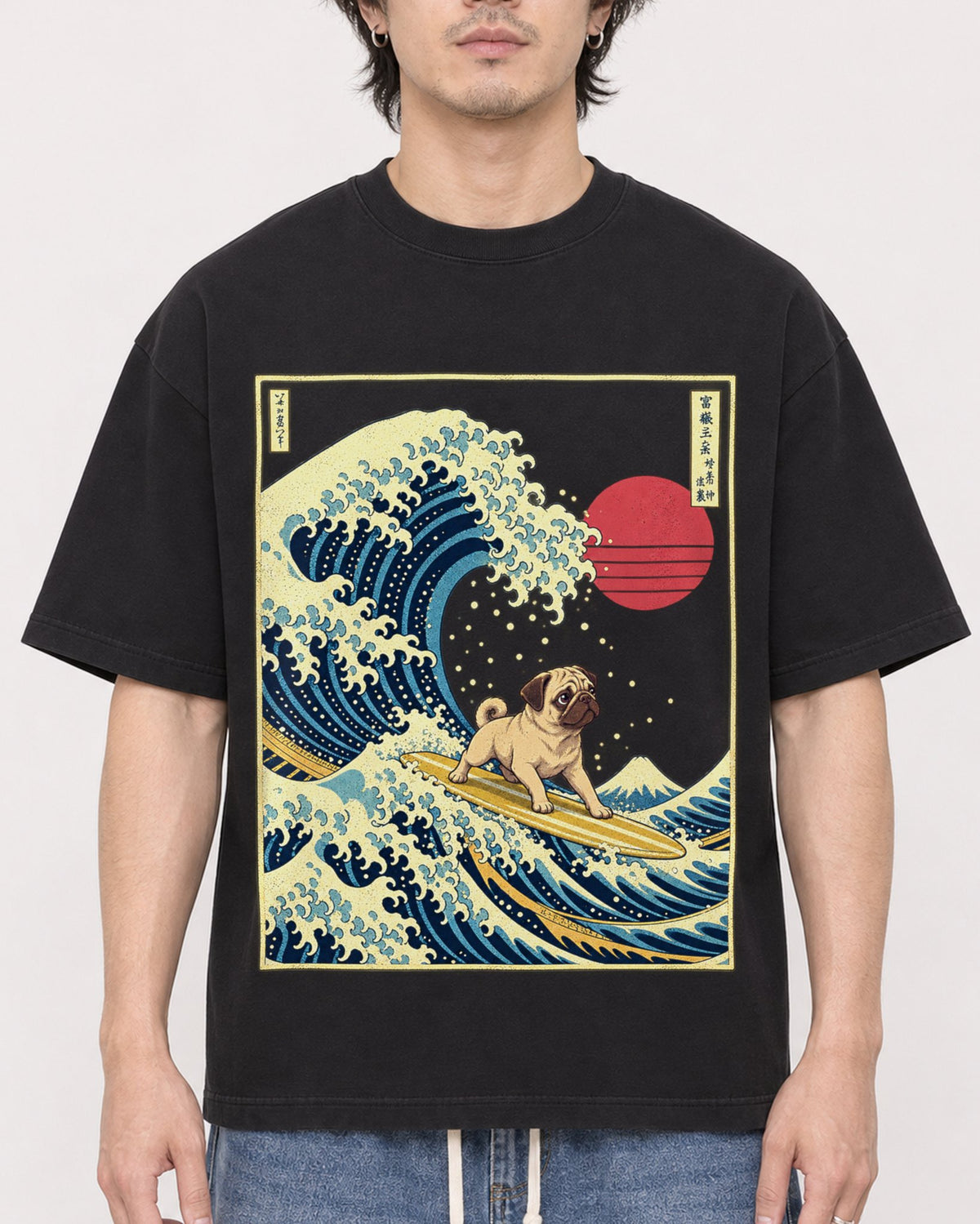 Mockup Boxy Heavyweight Tee Black male close-up 03