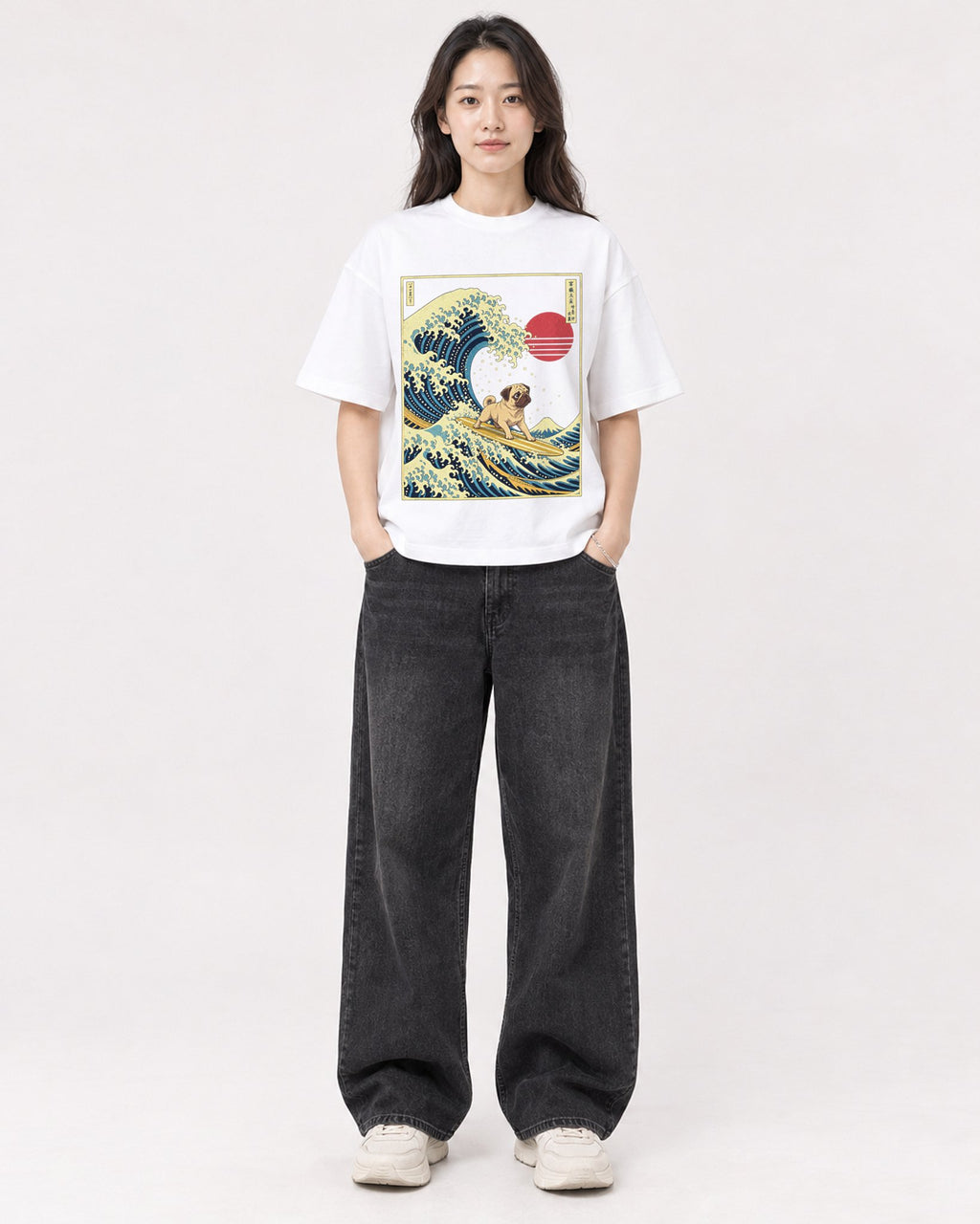 Mockup Boxy Heavyweight Tee White female full-body 03