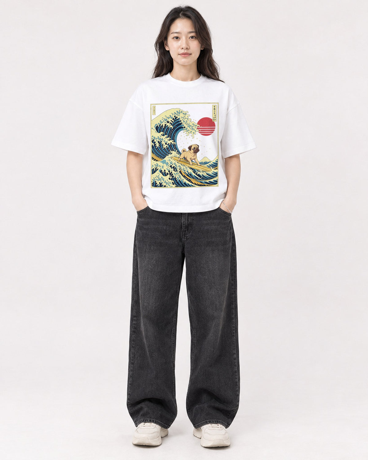 Mockup Boxy Heavyweight Tee White female full-body 03
