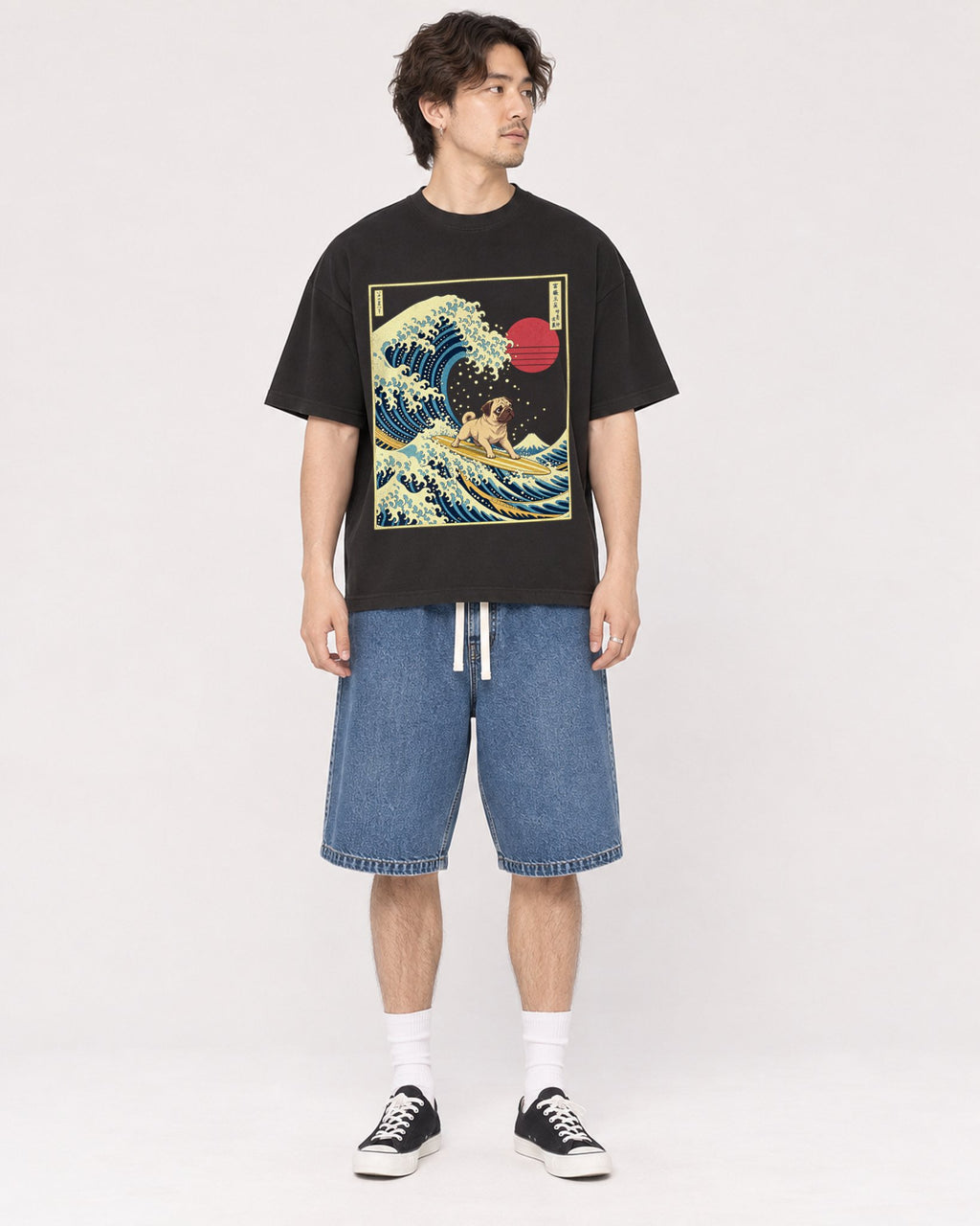 Mockup Boxy Heavyweight Tee Black male full-body 03