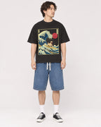 Mockup Boxy Heavyweight Tee Black male full-body 03