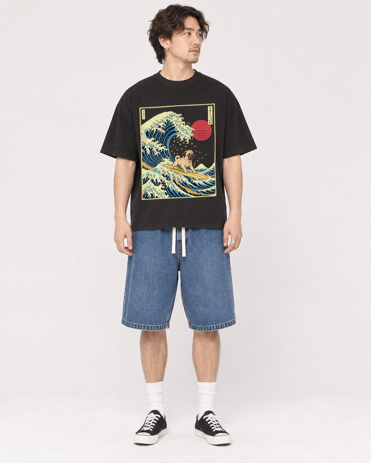 Mockup Boxy Heavyweight Tee Black male full-body 03