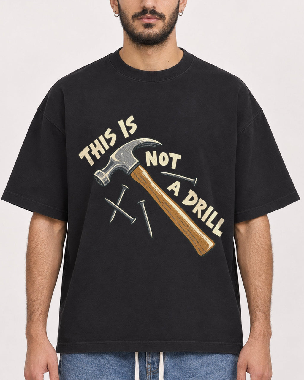 Mockup Boxy Heavyweight Tee Black male close-up 07
