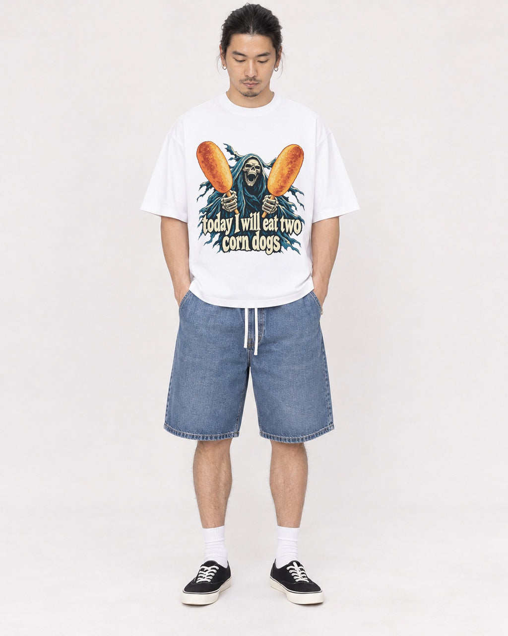 Mockup Boxy Heavyweight Tee White male full-body 43