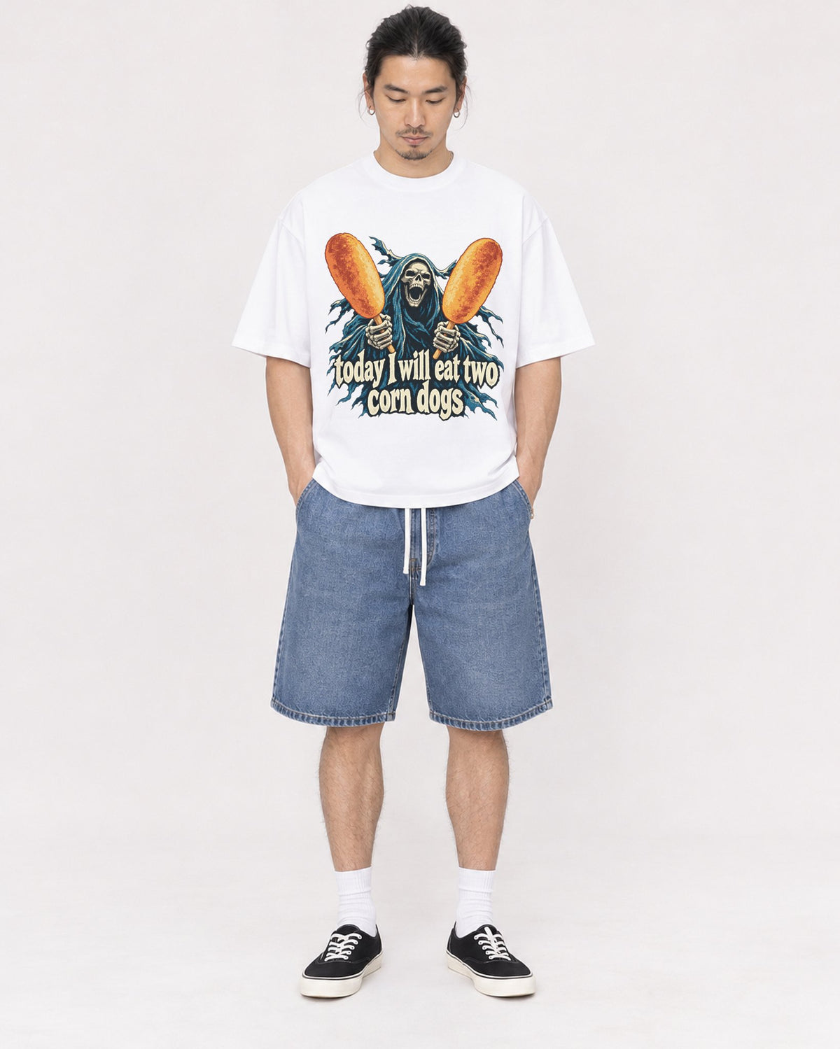 Mockup Boxy Heavyweight Tee White male full-body 43