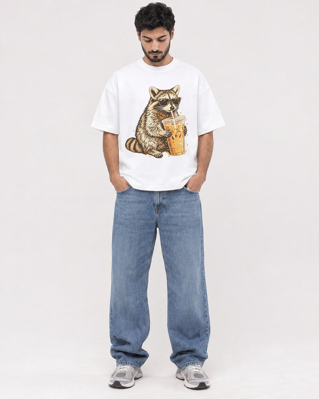 Mockup Boxy Heavyweight Tee White male full-body 07