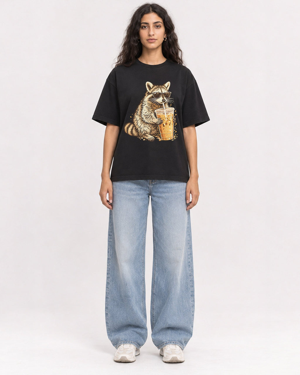 Mockup Boxy Heavyweight Tee Black female full-body 07
