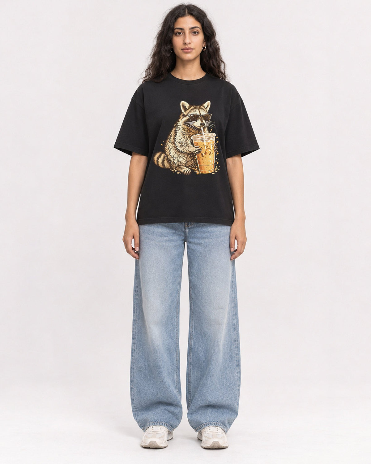 Mockup Boxy Heavyweight Tee Black female full-body 07