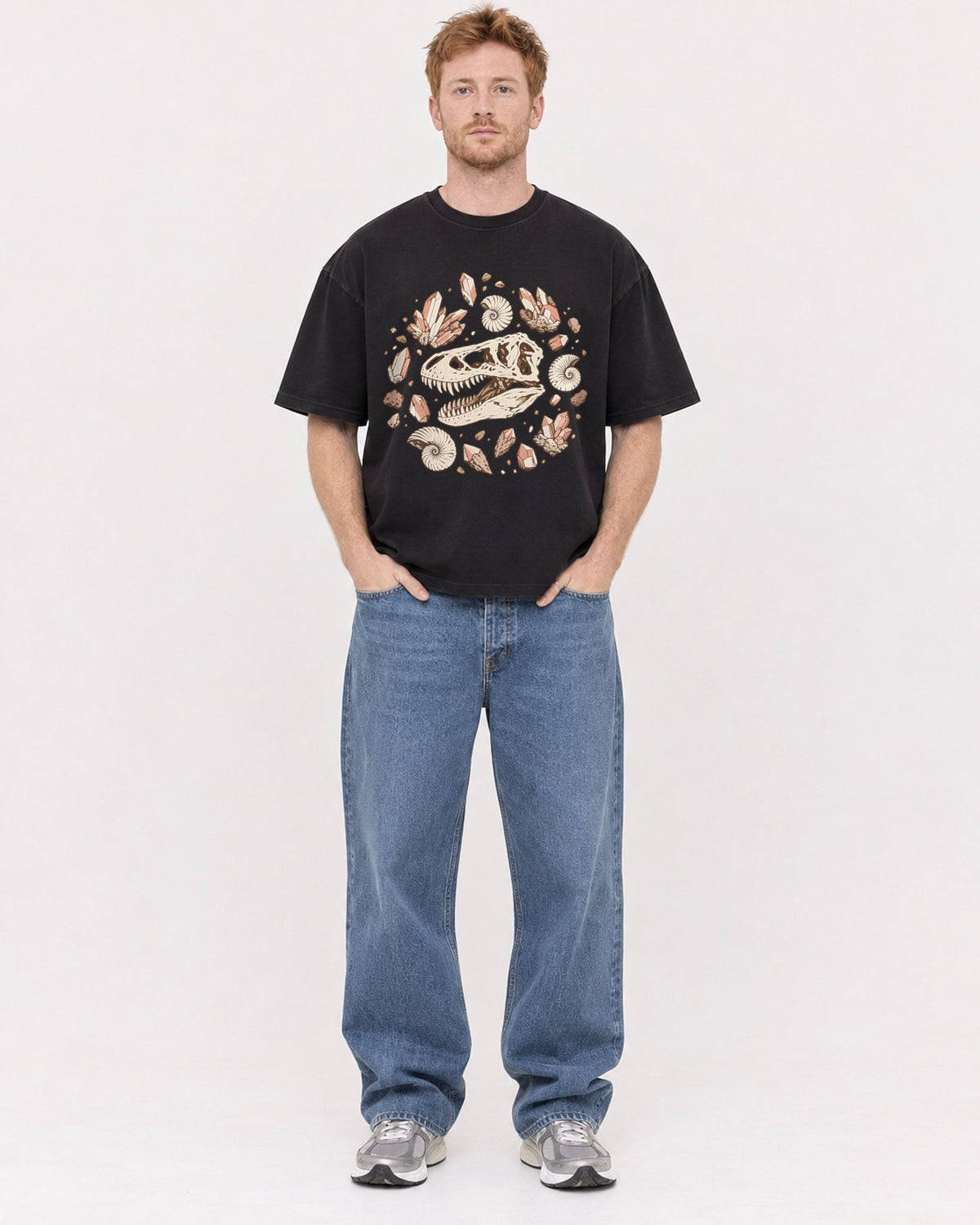 Mockup Boxy Heavyweight Tee Black male full-body 38