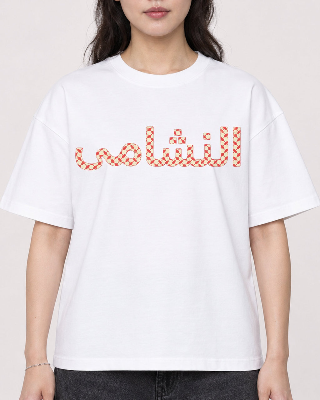 Mockup Boxy Heavyweight Tee White female close-up 03