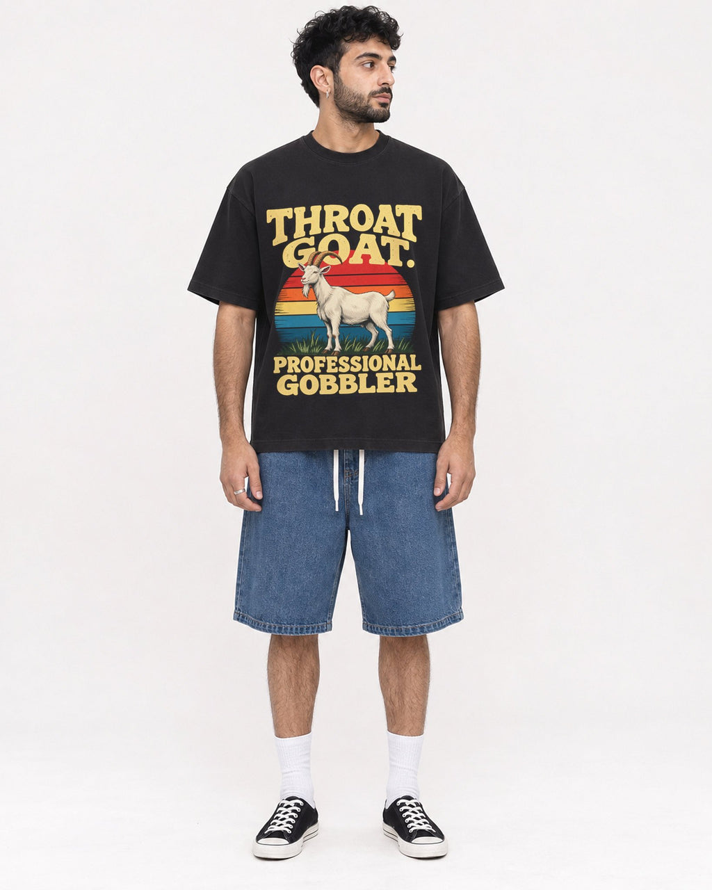 Mockup Boxy Heavyweight Tee Black male full-body 07
