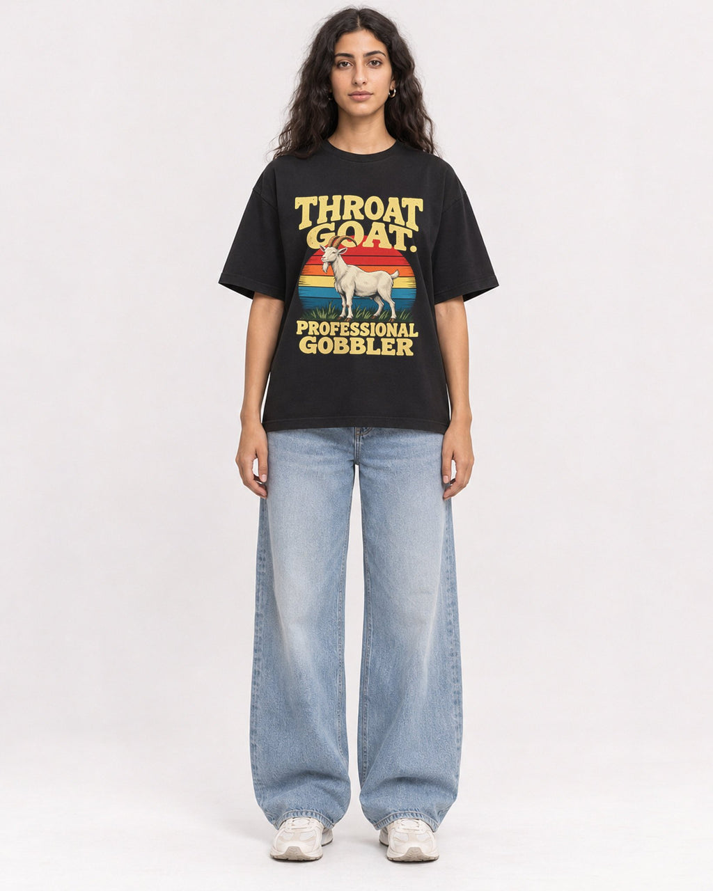 Mockup Boxy Heavyweight Tee Black female full-body 07