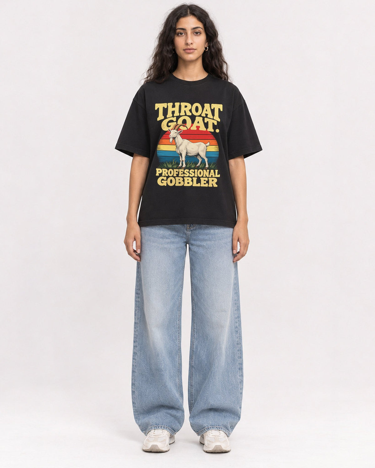 Mockup Boxy Heavyweight Tee Black female full-body 07