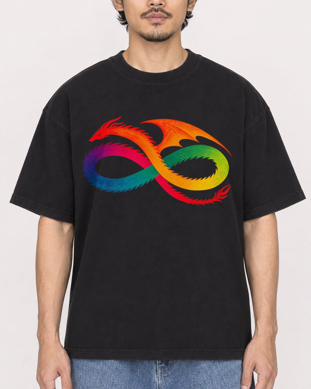 Mockup Boxy Heavyweight Tee Black male close-up 02