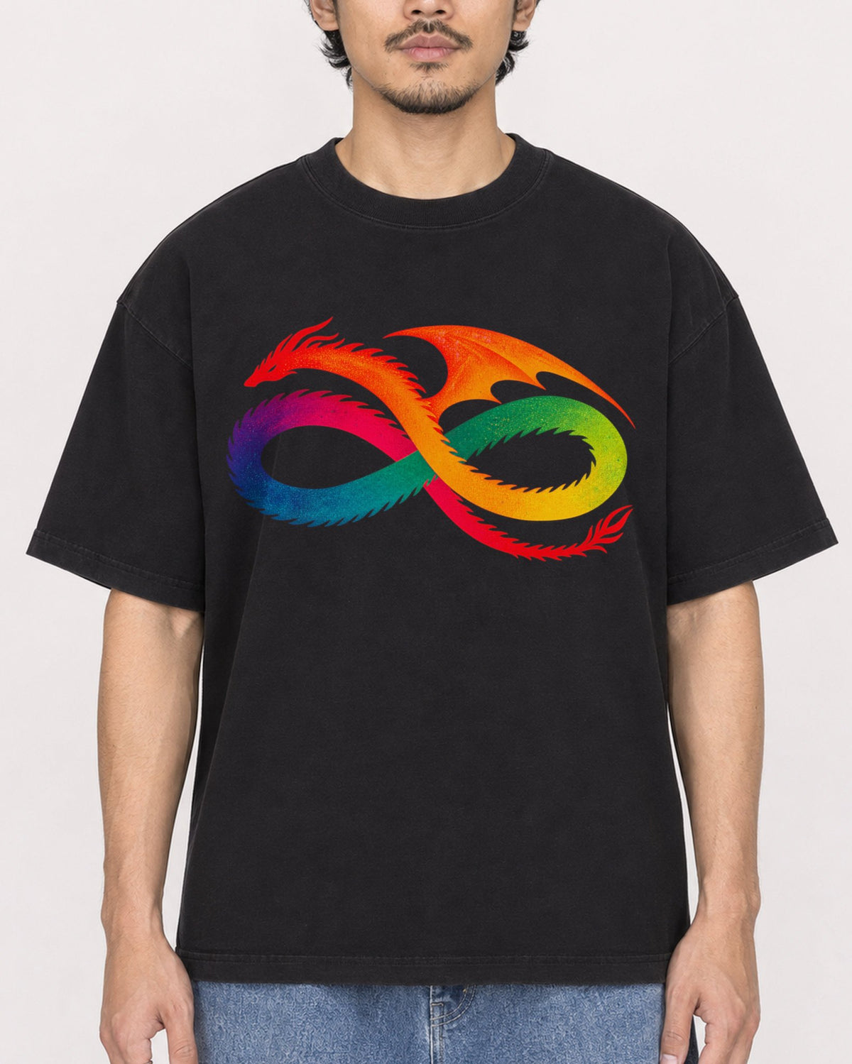 Mockup Boxy Heavyweight Tee Black male close-up 02