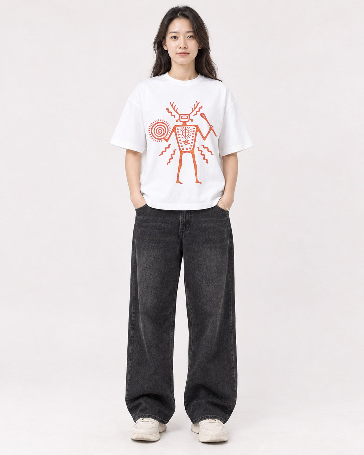 Mockup Boxy Heavyweight Tee White female full-body 03