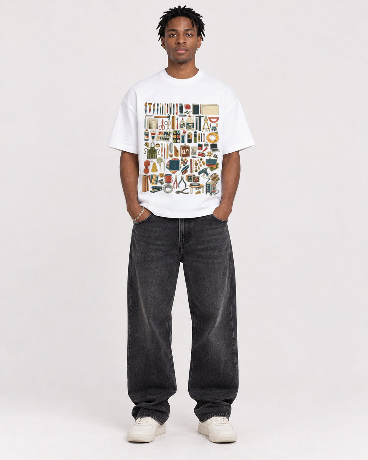 Mockup Boxy Heavyweight Tee White male full-body 05