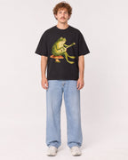 Mockup Boxy Heavyweight Tee Black male full-body 09