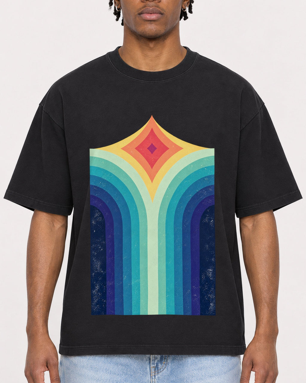 Mockup Boxy Heavyweight Tee Black male close-up 05