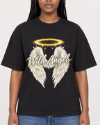 Mockup Boxy Heavyweight Tee Black female close-up 04