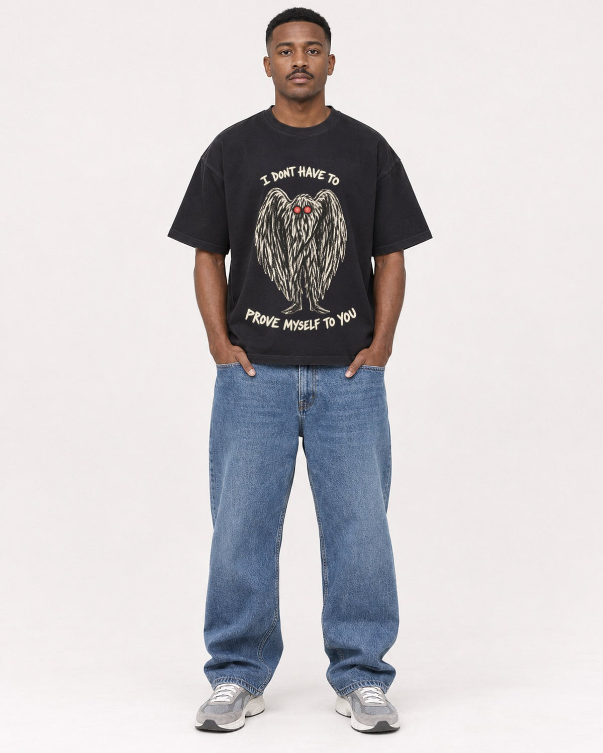 Mockup Boxy Heavyweight Tee Black male full-body 14