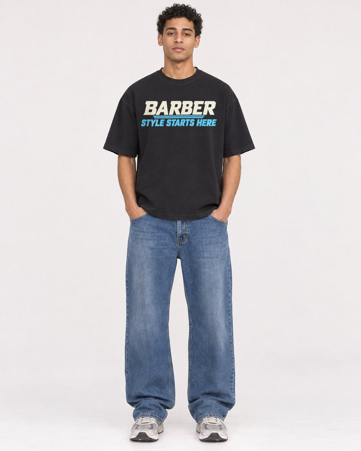 Mockup Boxy Heavyweight Tee Black male full-body 10