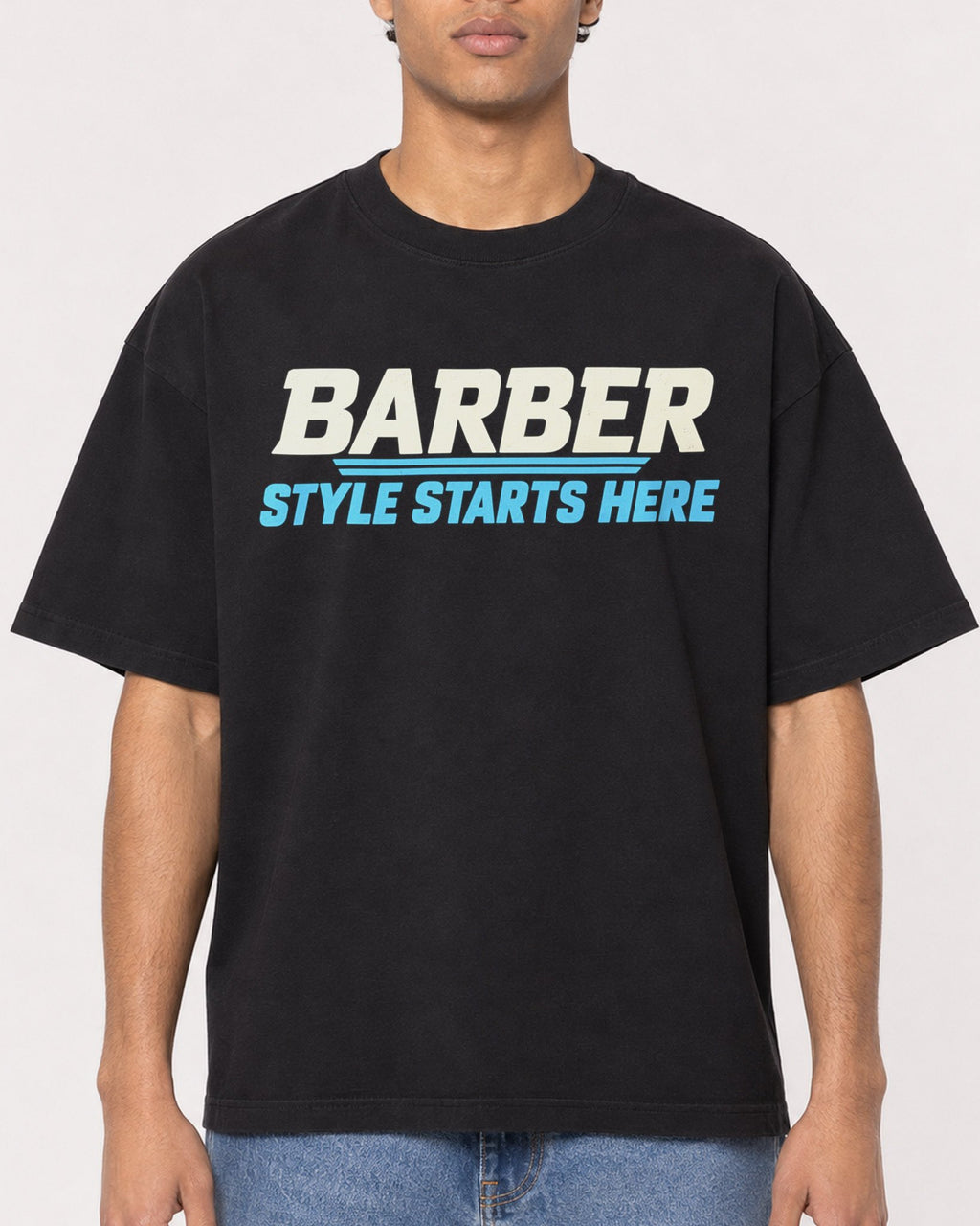 Mockup Boxy Heavyweight Tee Black male close-up 10