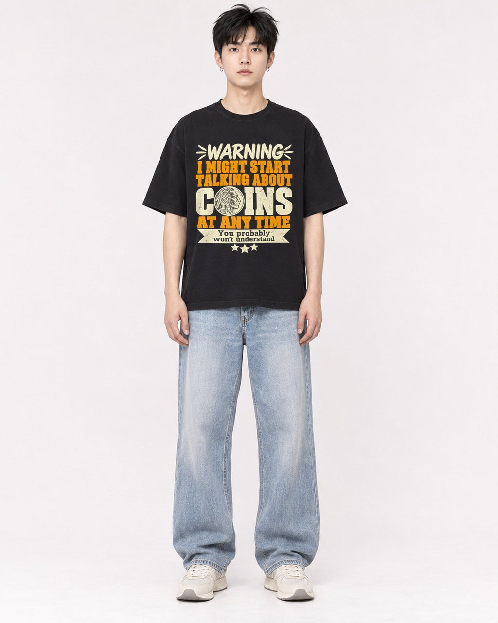 Mockup Boxy Heavyweight Tee Black male full-body 01
