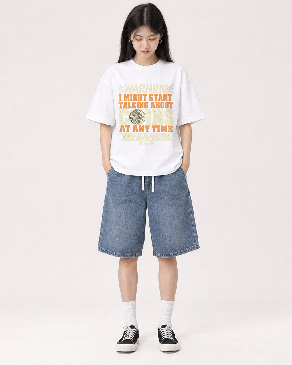 Mockup Boxy Heavyweight Tee White female full-body 01
