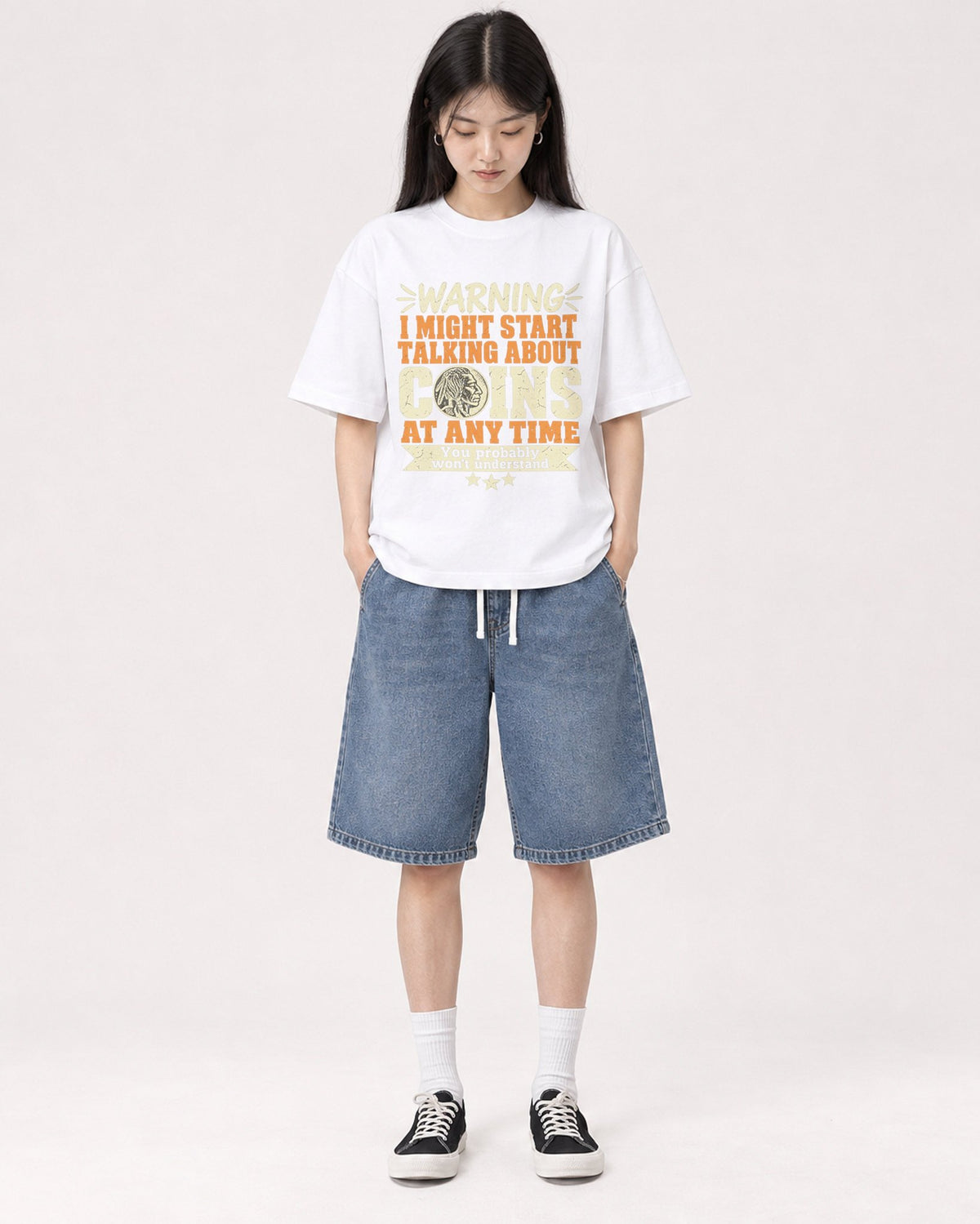 Mockup Boxy Heavyweight Tee White female full-body 01