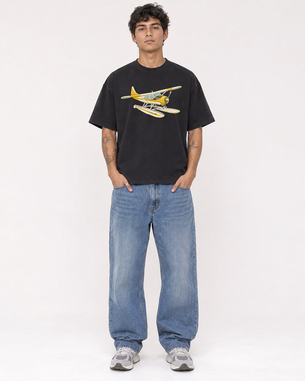 Mockup Boxy Heavyweight Tee Black male full-body 06
